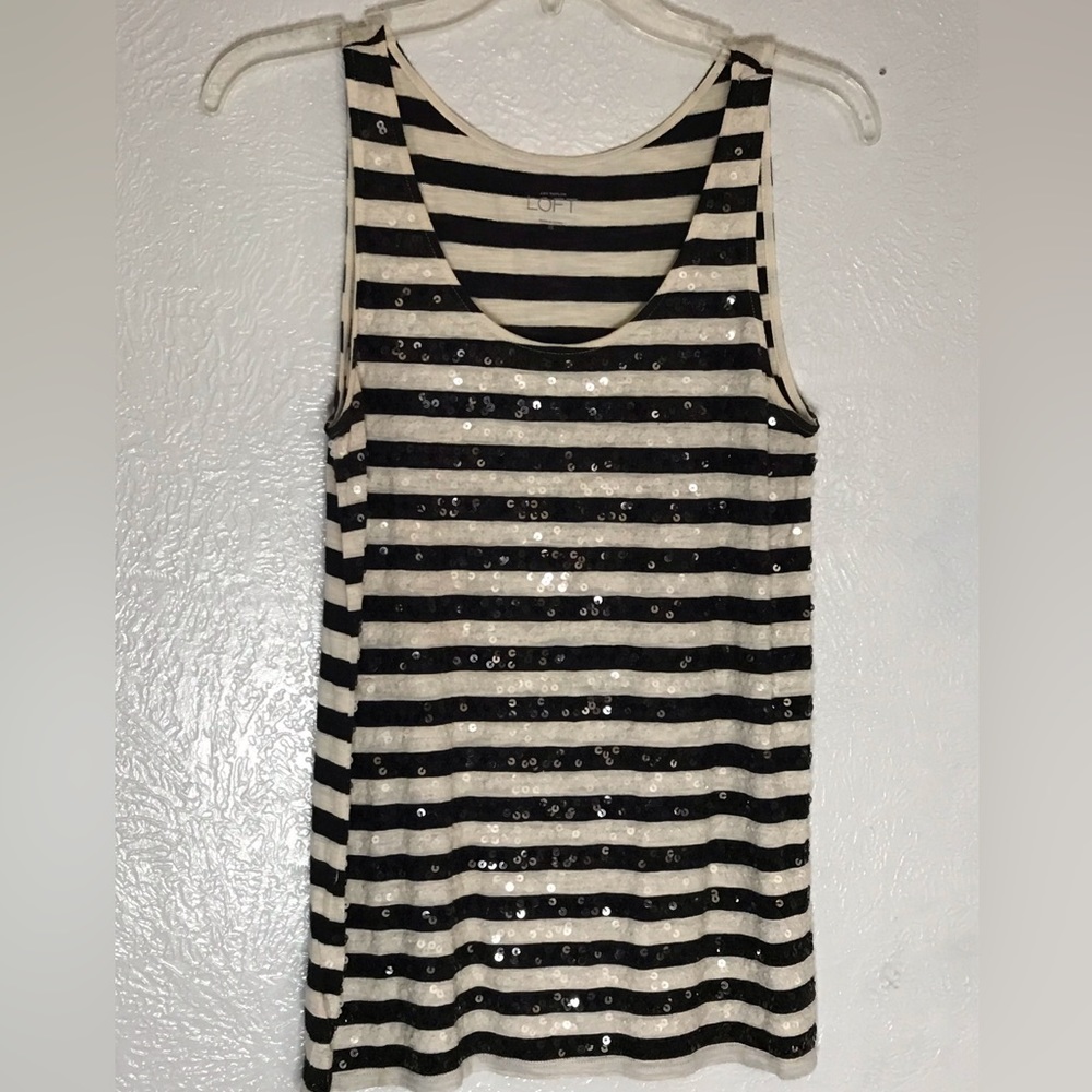 Ann Taylor loft stripped sequins tank top XS